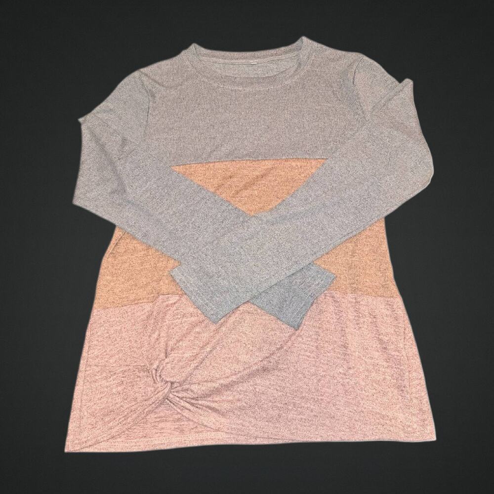 Women's Long-Sleeve Color Block Knot Front Sweater Top Size Medium